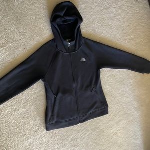 The North Face women thermal jacket hoodie 2 zipped pockets dark blue size Large